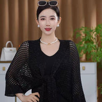 Knitted Shrug with Butterfly Sleeves and Silver Thread Detail, Hollow Ice Silk Sun Protection Shawl