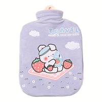 Cartoon Hot Water Bottle with Plush Cover, 900ml Mini Hand Warmer