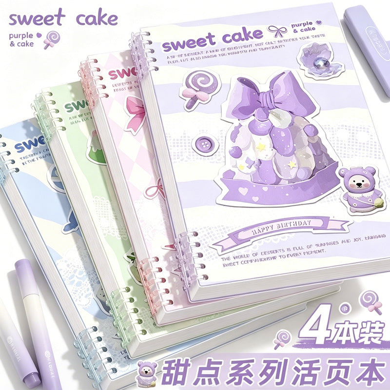 Cartoon Dessert Loose-Leaf Notebook, Detachable Pages, Smooth Writing, Cute Aesthetic for Girls