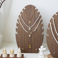Walnut Wood Jewelry Necklace Display Stand Pendant Holder Vintage Large Capacity Organizer