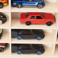 Wooden Multi-Grid Display Case for Small Cars & Figurines, Wall-Mountable Storage Organizer