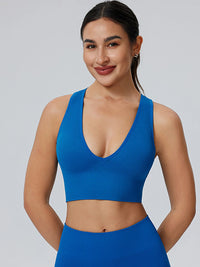 High Support Deep V Sports Bra for Women with Removable Pads, Shockproof, Gathered Fit for Gym, Yoga, Running