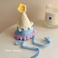 Pet Birthday Hat and Scarf Set for Small Dogs and Cats, Knitted Photo Prop