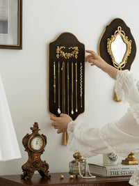 French Vintage Wall-Mounted Jewelry Organizer with Velvet Display for Necklaces and Earrings