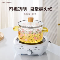 Thickened High Borosilicate Glass Casserole Pot with Double Handles for Stovetop and Open Flame Cooking