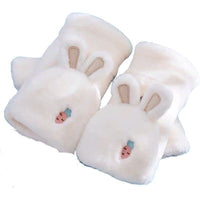Winter Plush Bunny Ear Flip-Top Half-Finger Gloves for Women, Touchscreen Compatible