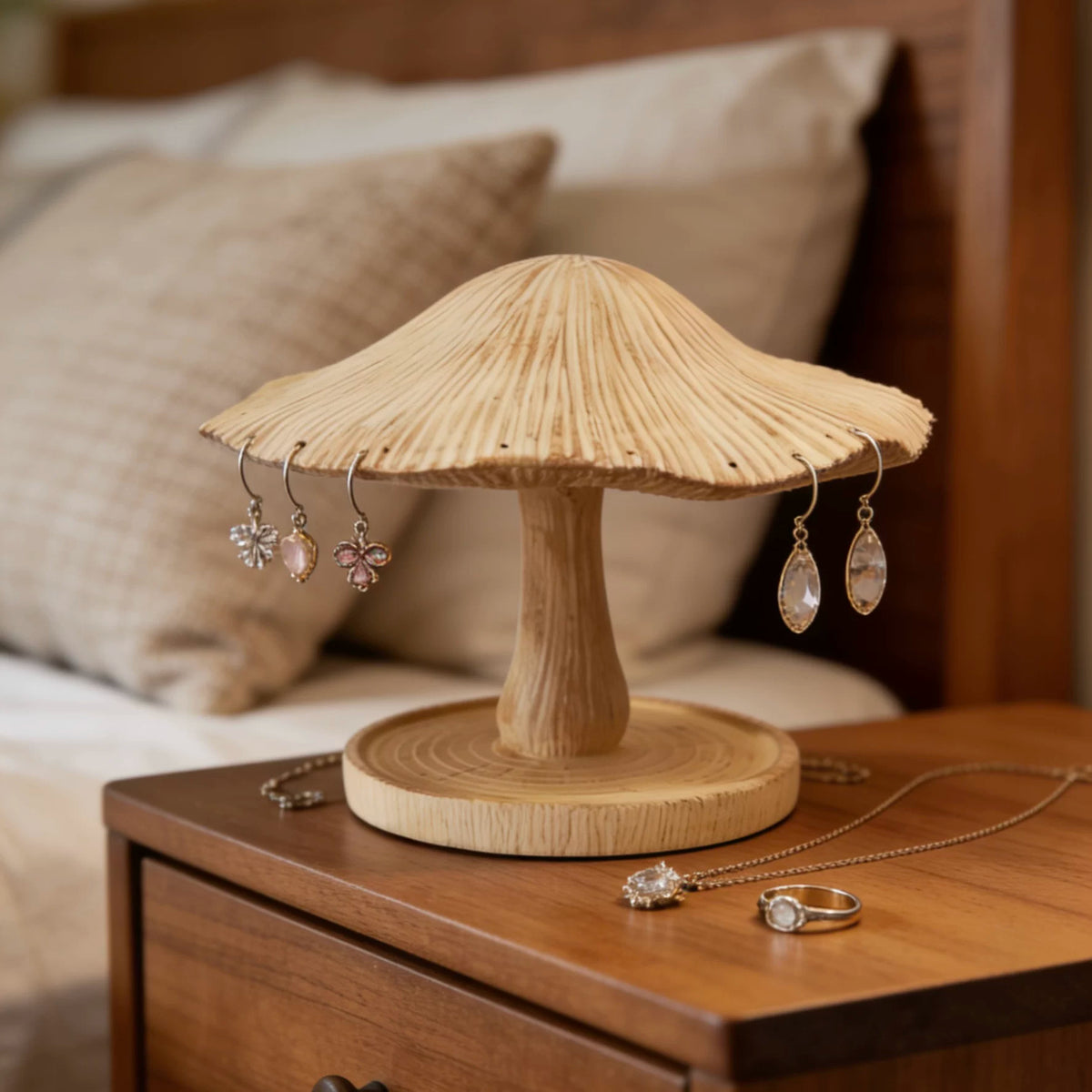 Naturalist Mushroom Jewelry Holder for Dresser & Desk, Earring Organizer & Display Stand, Creative Gift for Friends