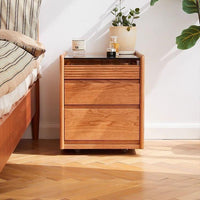 Cherry Wood Smart Nightstand with Wireless Charging, Solid Wood Bedside Table with Storage for Small Spaces