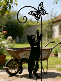 American Country Style Cat and Butterfly Iron Garden Stake Outdoor Landscape Ornament