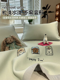 Cartoon Embroidered Ice Silk Mat 3-Piece Set for Kids, Summer Cooling Mat, Single Person, Machine Washable