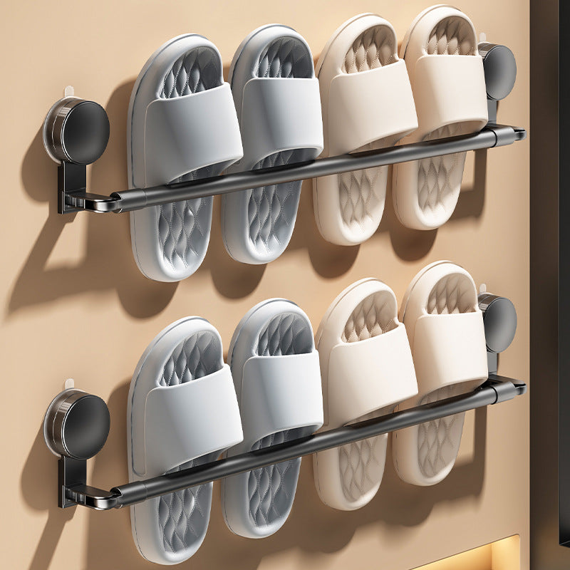 Suction Cup Wall-Mounted Slipper Rack for Bathroom, Punch-Free Telescopic Shoe Organizer with Drainage