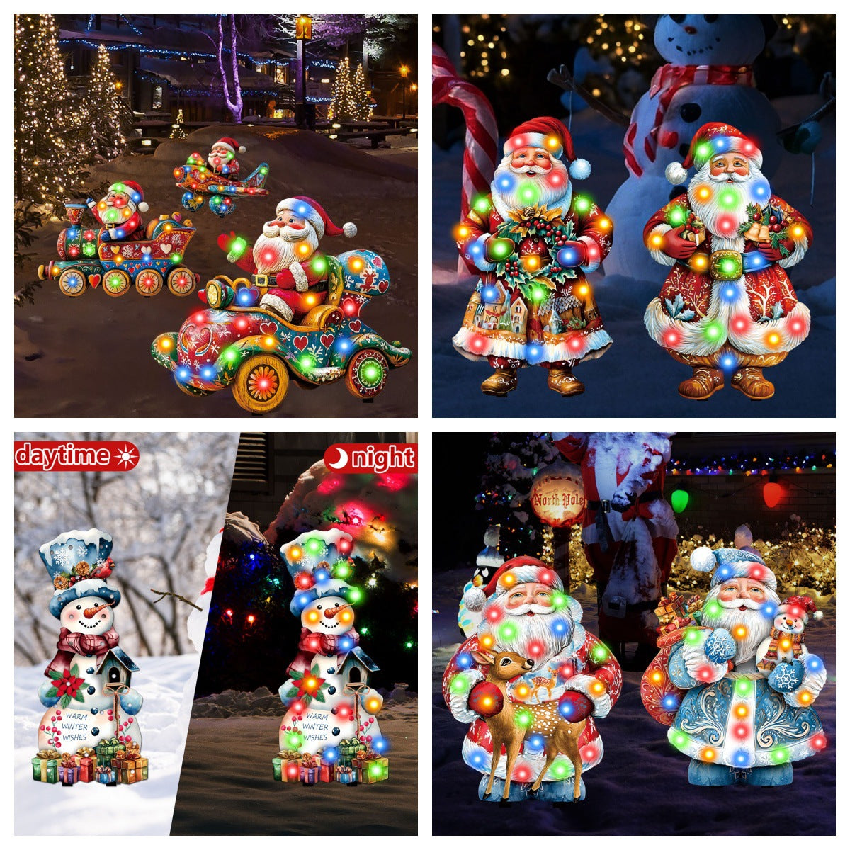 3D Luminous Christmas Santa Snowman Yard Stake Garden Holiday Party Decoration