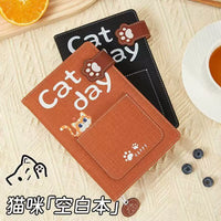 Cute Cat Paw A6 Notebook with Pen Holder, Thickened Cartoon Cat Print Journal for Students, Sketching, and Collecting