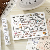 Xinmo 6-in-1 Cat Cartoon Stamp Set for DIY Journals and Planners