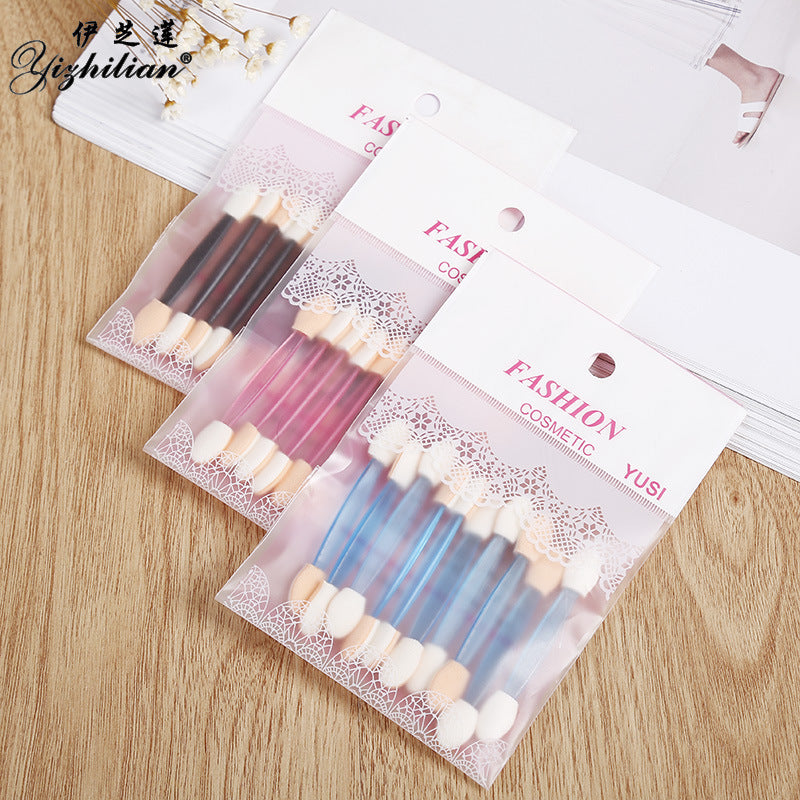 Portable 10-Piece Eyeshadow Brush Set with Latex Sponge Applicators and Lip Brush