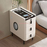Ultra-Narrow Solid Wood Nightstand with Wireless Charging and Smart Lock, Modern Minimalist Bedside Table