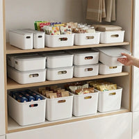 Plastic Storage Bins with Lids, Desktop Organizer for Cosmetics, Snacks, Toys, and Kitchen Items