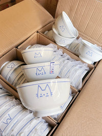 Japanese Style Hand-Painted Cat Ceramic Dinnerware Set - Bowls and Plates