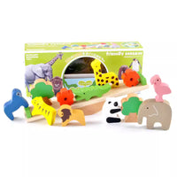 Wooden Forest Animal Teeter-Totter Stacking Blocks for Baby Balance Training