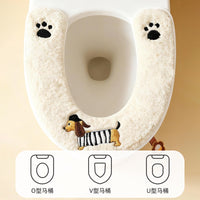 Winter Cartoon Toilet Seat Cover, Universal Zippered Plush Washable Toilet Seat Cushion for All Seasons