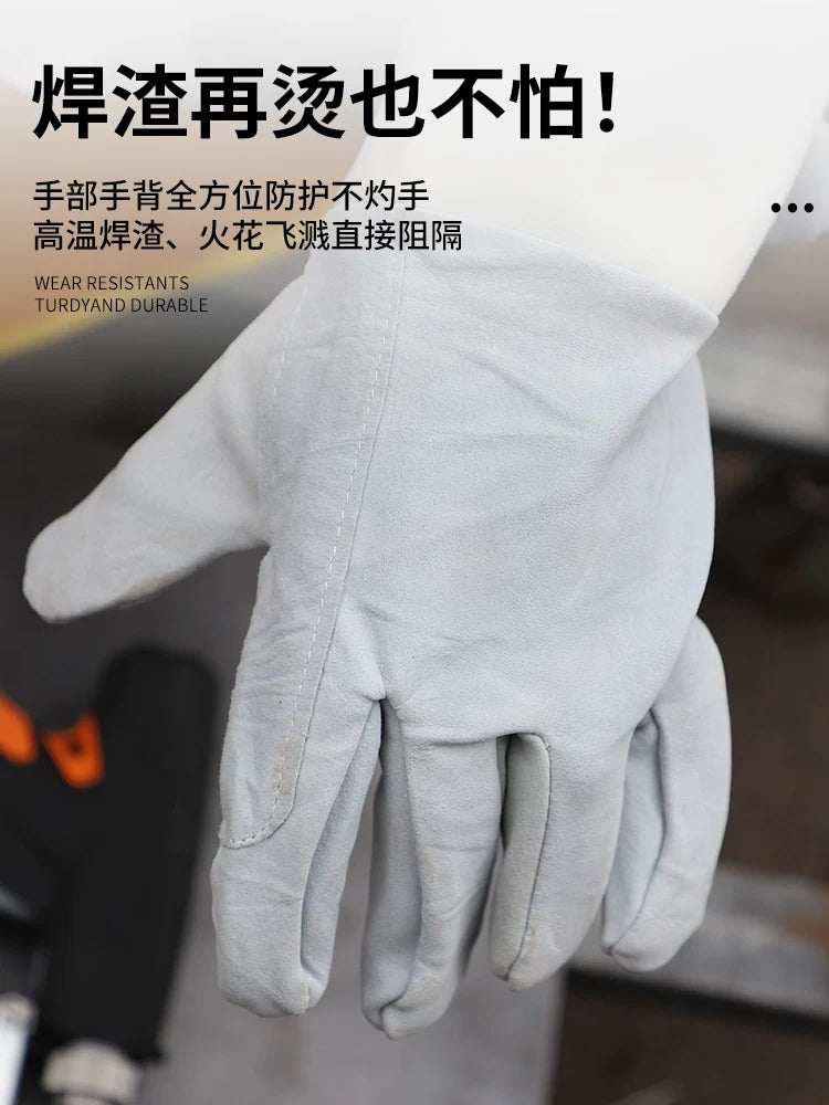 Welding Work Gloves, Heat Resistant, Wear-Resistant, Flexible, Cowhide Canvas