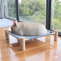 Pet Elevated Wooden Frame Bed for Cats and Small Dogs, Washable Fabric, All Seasons