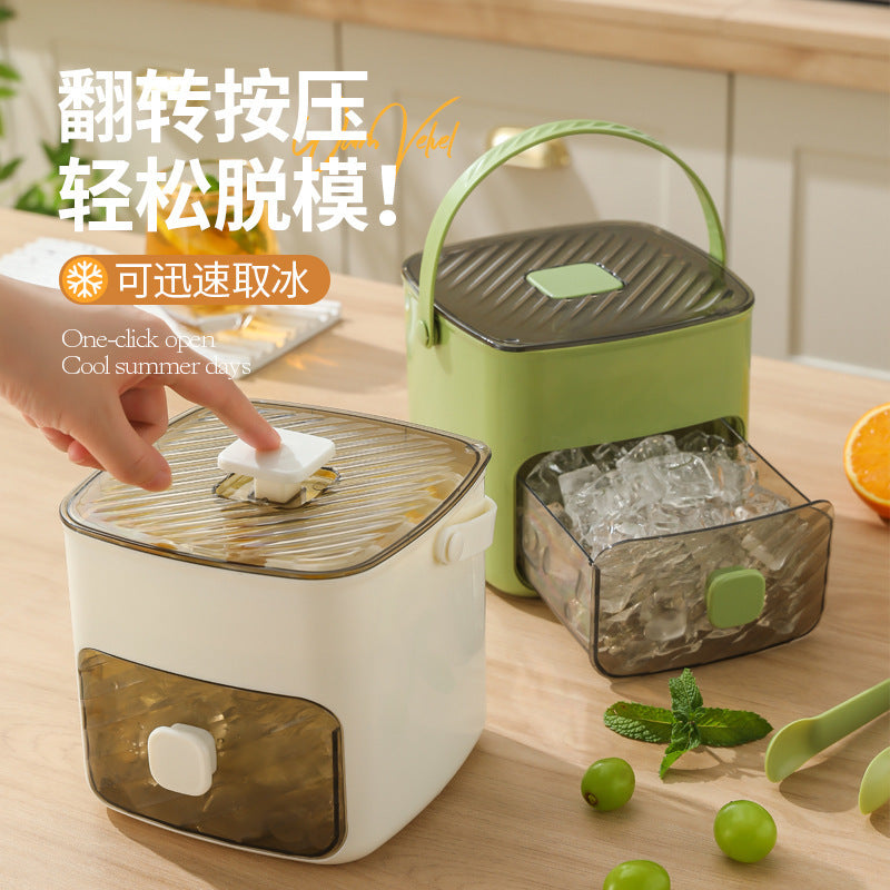 Press-Type Ice Cube Tray with Lid, Double-Layer Food-Grade Silicone Ice Maker Mold, Portable Ice Storage Box