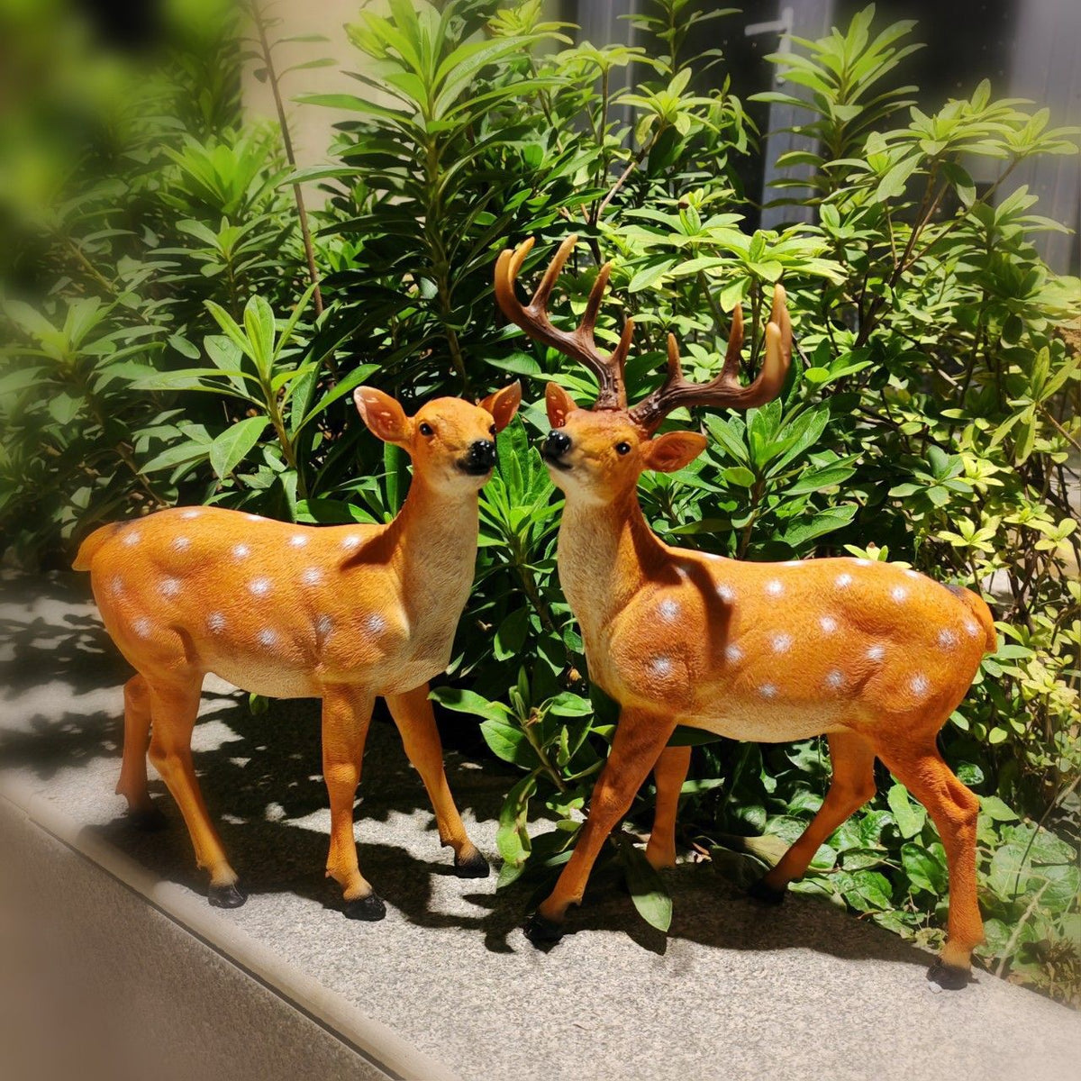 Creative Faux Plum Blossom Deer Resin Ornament for Garden & Patio Decor