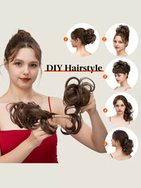 Curly Hair Bun Extension with Bendable Metal Wire Comb for Women