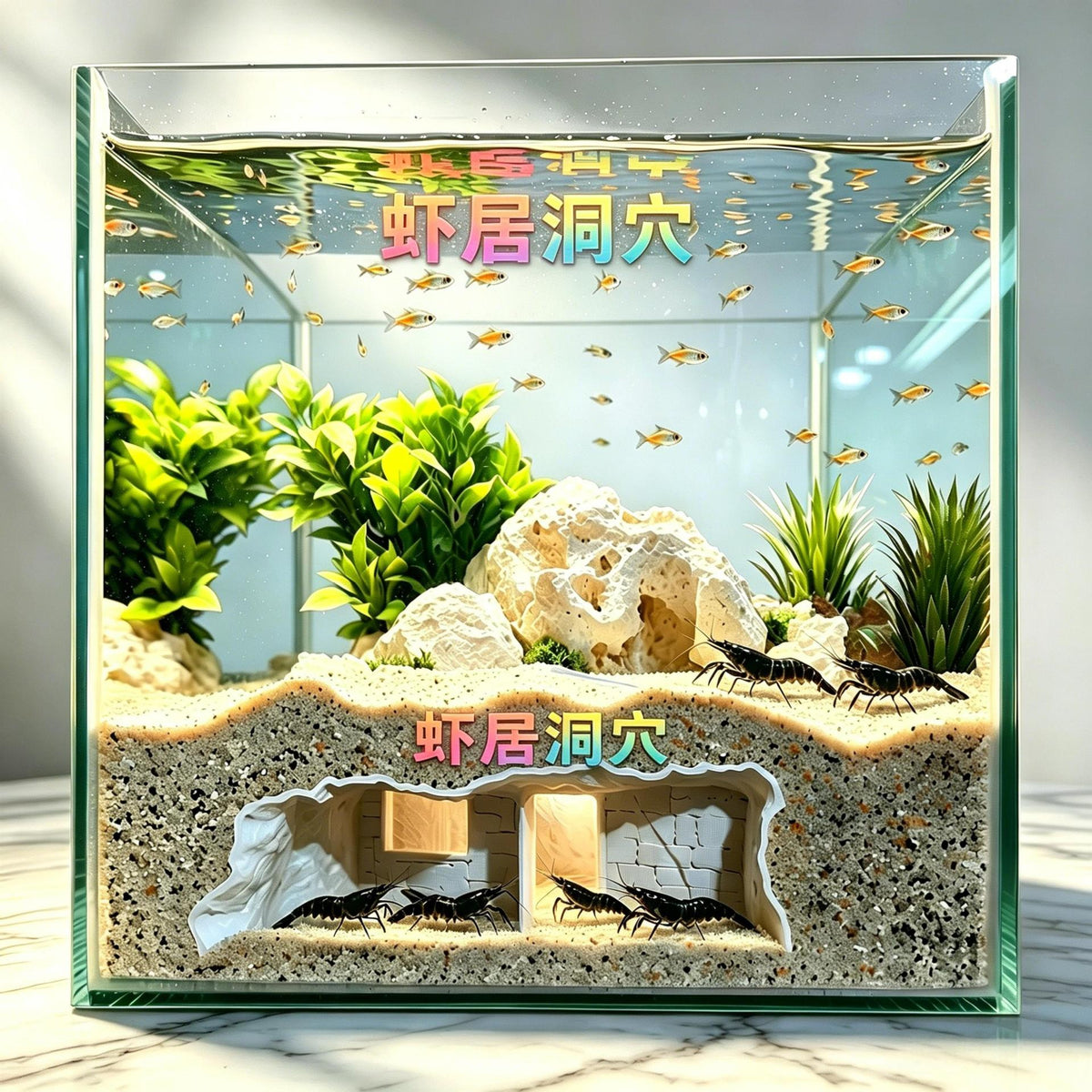 Ultra-Clear Glass Aquarium Fish Tank with Ecological Landscape Decoration for Home Living Room