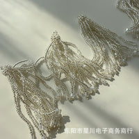 Silver Beaded Tassel Pendant Phone Charm Keychain Bag Ornament