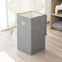Washable Cotton Linen Foldable Laundry Hamper with Lid for Clothes Storage