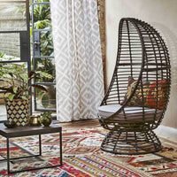 Outdoor Wicker Rattan Swing Chair with Cushion and Pillow, Waterproof UV-Resistant Bird's Nest Hanging Basket for Patio Garden