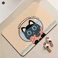 Black Cat Diatomaceous Earth Bath Mat Super Absorbent Non-Slip Bathroom Floor Mat