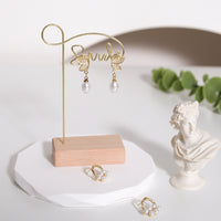 Jewelry Display Stand Metal Wood Base Earring Necklace Organizer Holder