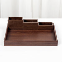 Wooden Desk Organizer with File Tray and Remote Control Holder