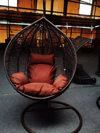 Indoor Rattan Wicker Hanging Basket Chair with Stand and Cushions