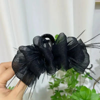 Cloud Bubble Mesh Hair Clip with Feather Decoration, Sweet Korean Style Winter Hair Accessories
