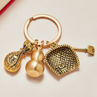 Pure Brass Gourd Keychain Pendant for Car Keys and Bags