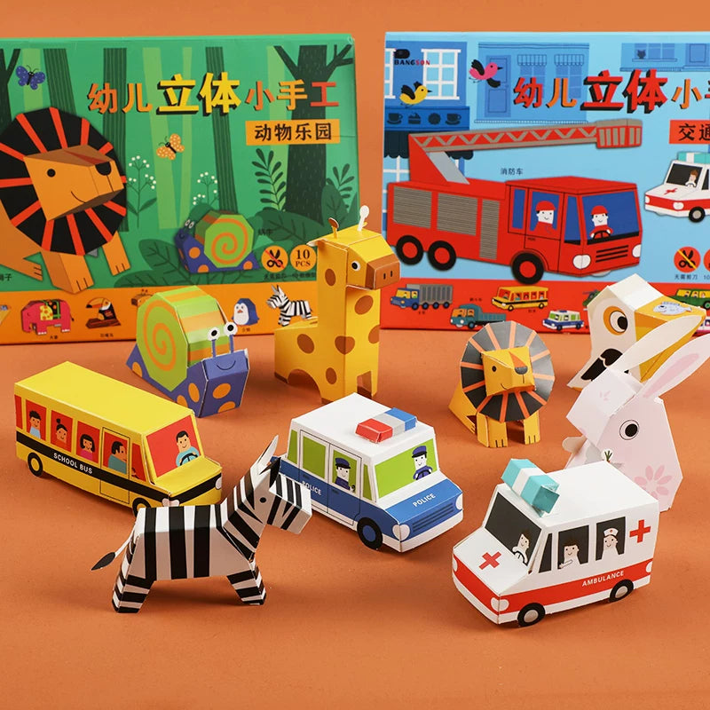 Kids' DIY 3D Origami Animal & Vehicle Craft Book for Preschoolers