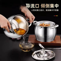 Stainless Steel Grease Container with Strainer and Lid, Large Capacity Oil Pot for Kitchen, Leak-proof and Heat-Resistant