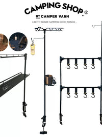 Outdoor Camping Folding Table Storage Rack with Hooks and Lantern Stand