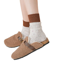 Thickened Contrast Color Warm Fleece Dotted Yarn Mid-Calf Socks for Women, Japanese Style Wool Blend, Versatile Autumn/Winter Korean Insulated
