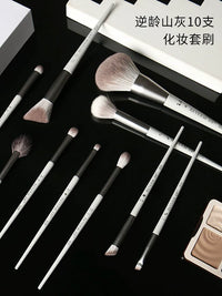10-Piece Anti-Aging Ash Makeup Brush Set - Ultra-Soft Professional Grade