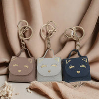 Cute Cat Mini PU Leather Coin Purse Keychain