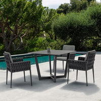 Outdoor Rattan Woven Aluminum Dining Table and Chair Set for Patio Garden