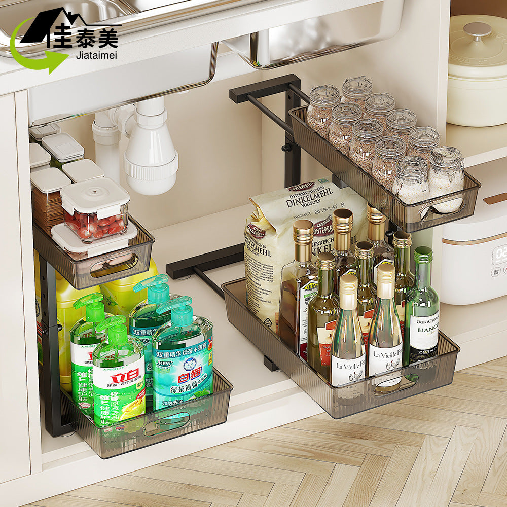 Under-Sink Pull-Out 2-Tier Spice Rack Organizer for Kitchen Cabinet Storage