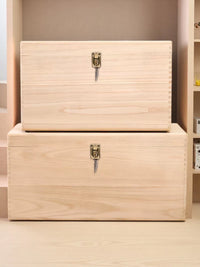 Vintage Solid Wood Storage Chest with Lid, Moisture-Proof Paulownia Wood Trunk for Home Storage