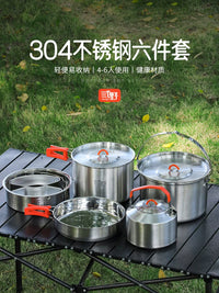 Outdoor Camping Cookware Set with Hanging Pot, Cooking Pot, and Kettle for Backpacking and Picnics