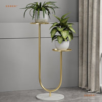 Luxury Metal Plant Stand with Rock Slab Shelves, Multi-Tier Indoor/Balcony Flower Pot Holder